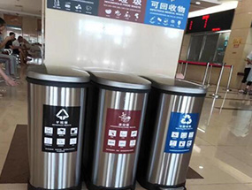 北京室内外圆柱形不锈钢分类垃圾桶